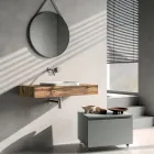 Bathroom Composition Including Base with Wheels, Sink, and Mirror - Titan Viadurini