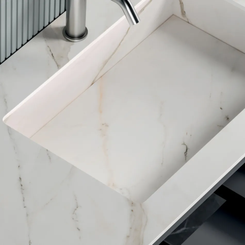 Bathroom Composition with 1 Base with 1 Drawer and Open Compartment and Mirror - Titan Viadurini