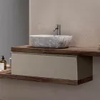 Bathroom Composition with 1 Drawer, 2 Oak Shelves, Sink and Mirror - Titan Viadurini