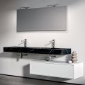 Bathroom Composition with 1 White Drawer, Mirror and Marquina HPL Shelf - Velaria