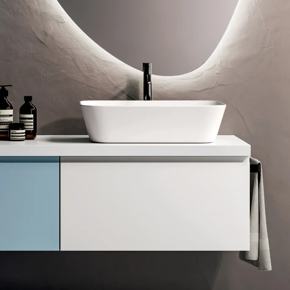 Bathroom Composition with 2 Bases with 1 Drawer Each and Mirror - Titan Viadurini