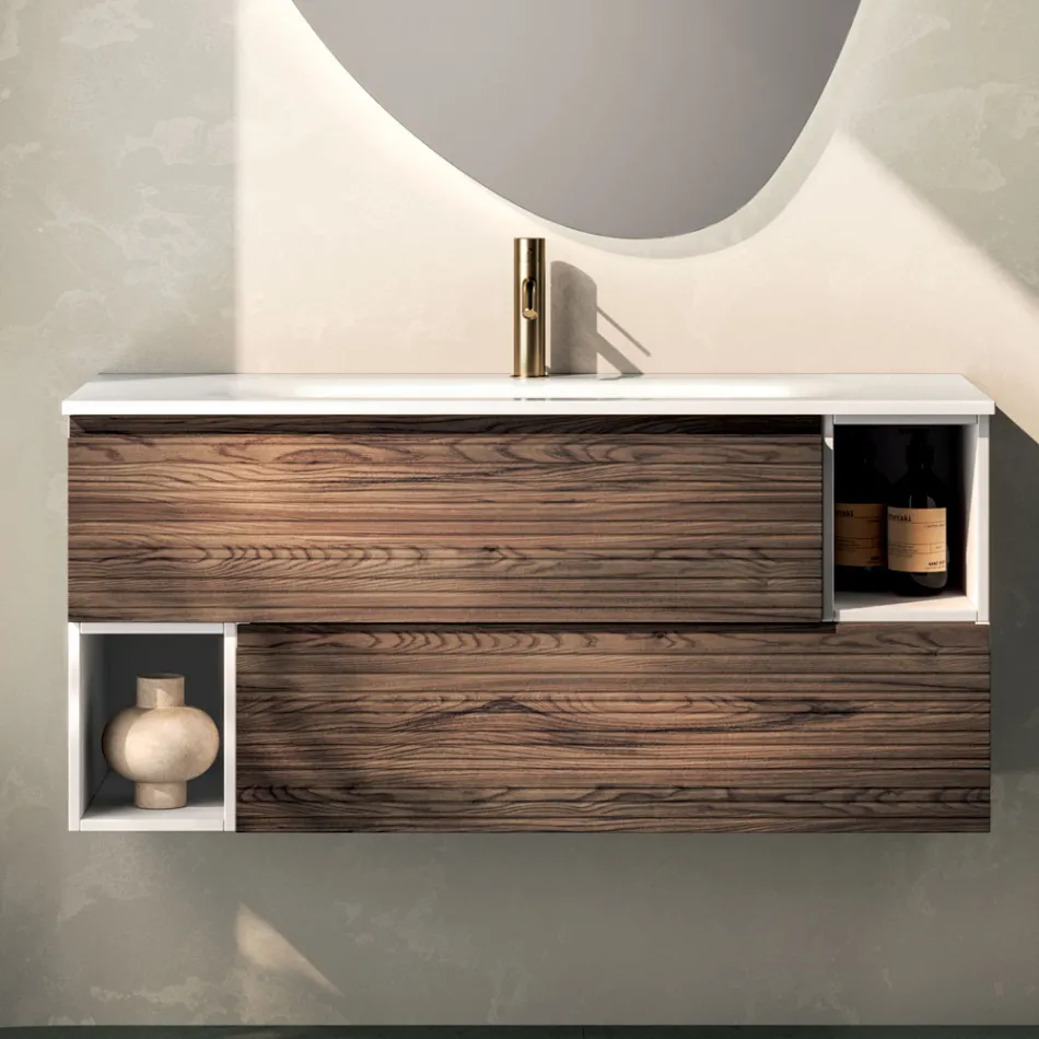 Bathroom Composition with 2 Drawers, 2 Open Compartments and Sink - Elios Viadurini