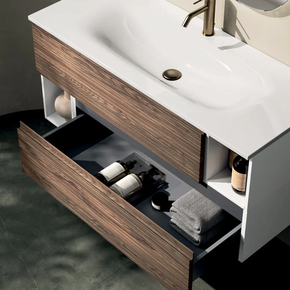Bathroom Composition with 2 Drawers, 2 Open Compartments and Sink - Elios Viadurini