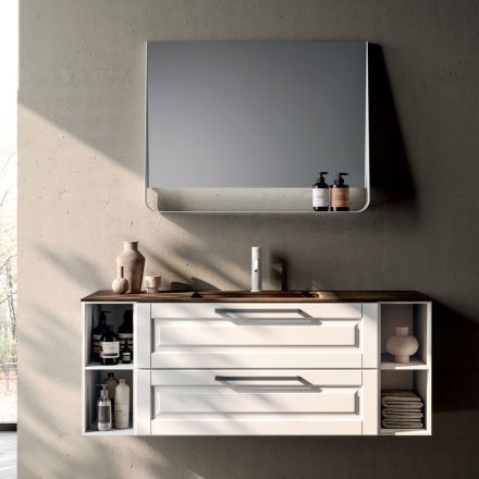 Bathroom Composition with 2 Drawers and 2 Open Compartments, Mirror and Sink - Magnolia Viadurini