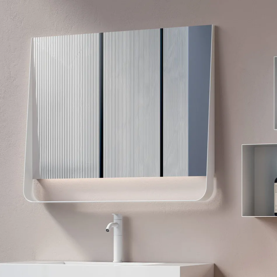 Bathroom Composition with 2 Drawers, White Sink, Mirror and Wall Cabinet - Elios Viadurini