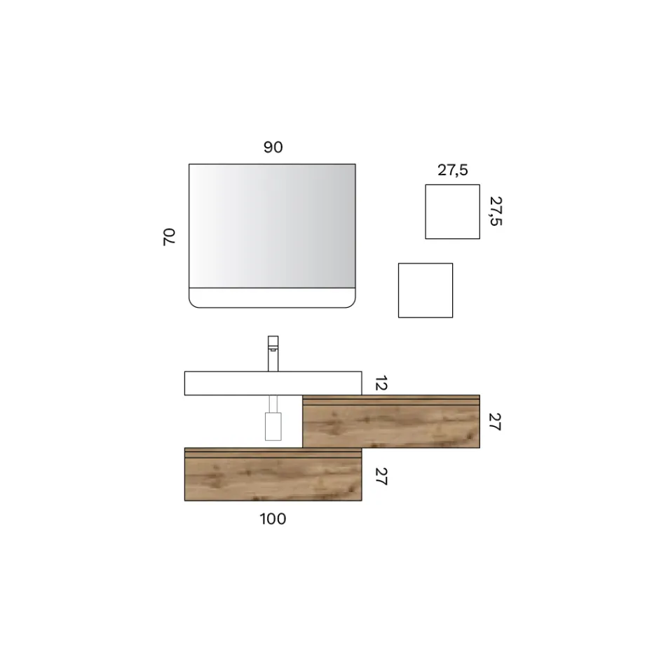 Bathroom Composition with 2 Drawers, White Sink, Mirror and Wall Cabinet - Elios Viadurini