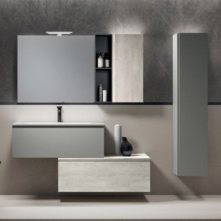 Bathroom Composition with 2 Drawers, Wall Cabinet, Column and Mirror - Titan Viadurini