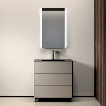 Bathroom Composition with 3 Matte Dove Gray Drawers, Mirror, and Sink - Velaria Viadurini