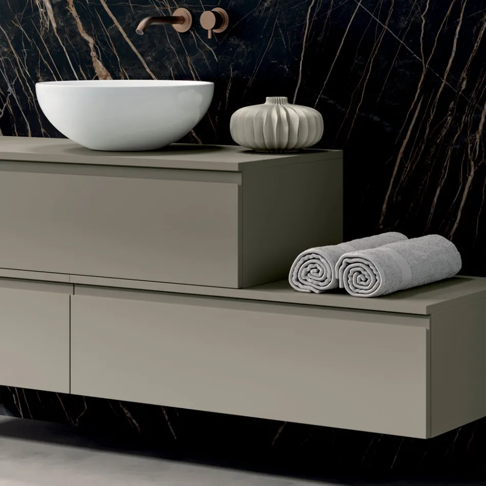 Bathroom Composition with 4 Drawers, 2 Ceramic Sinks and Mirror - Titan Viadurini