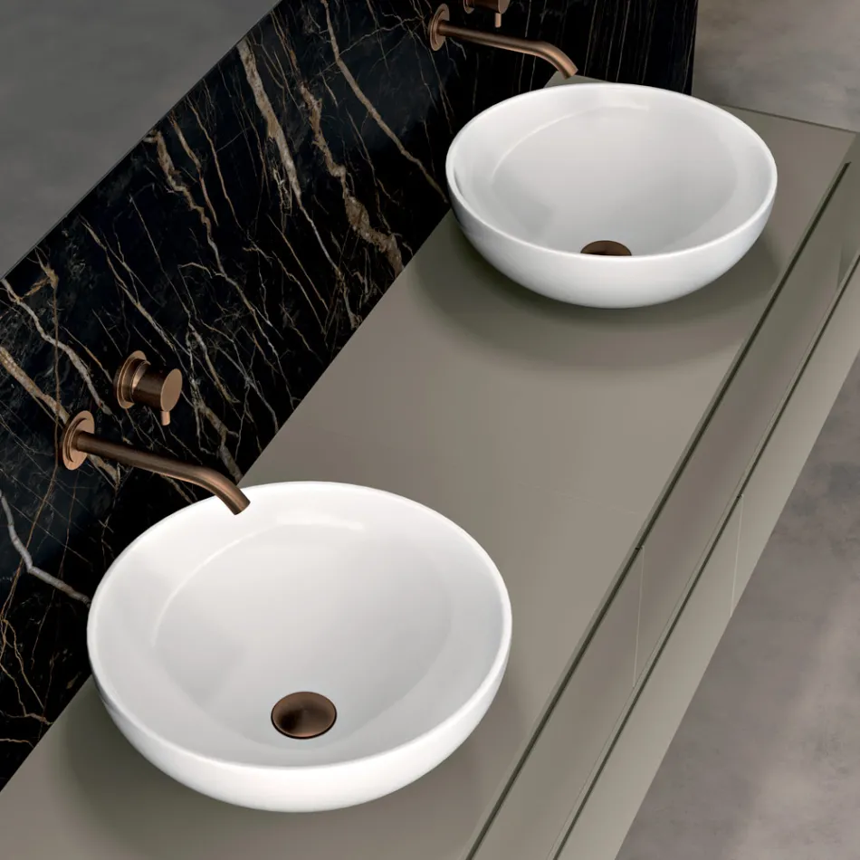 Bathroom Composition with 4 Drawers, 2 Ceramic Sinks and Mirror - Titan Viadurini