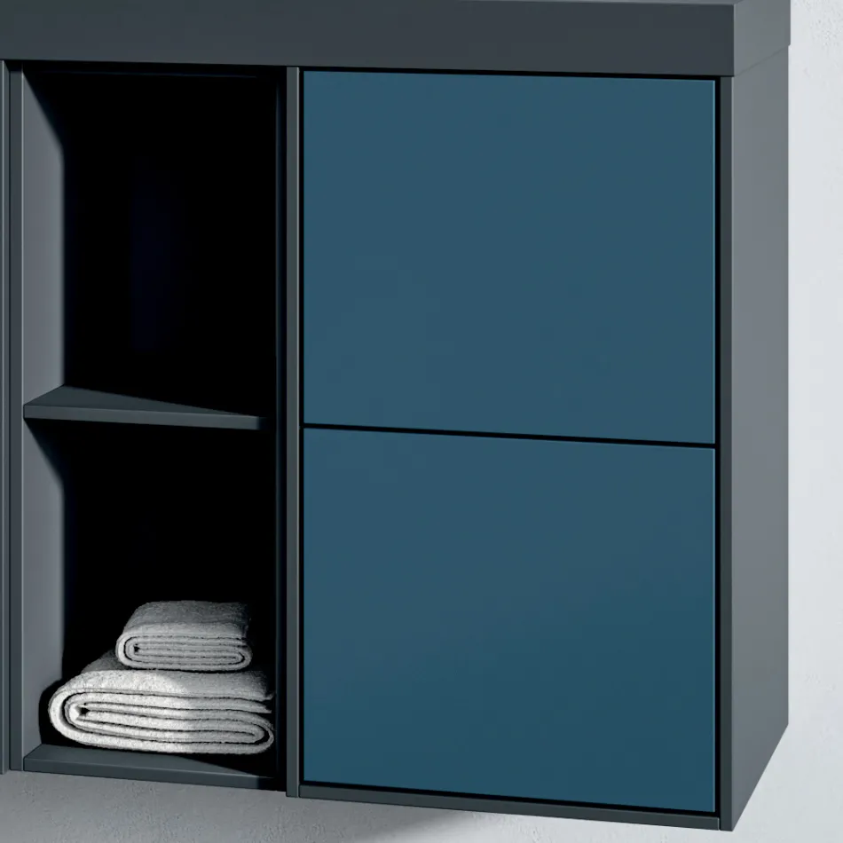 Bathroom Composition with 4 Avio Blue Drawers, Mirror and Sink - Velaria Viadurini