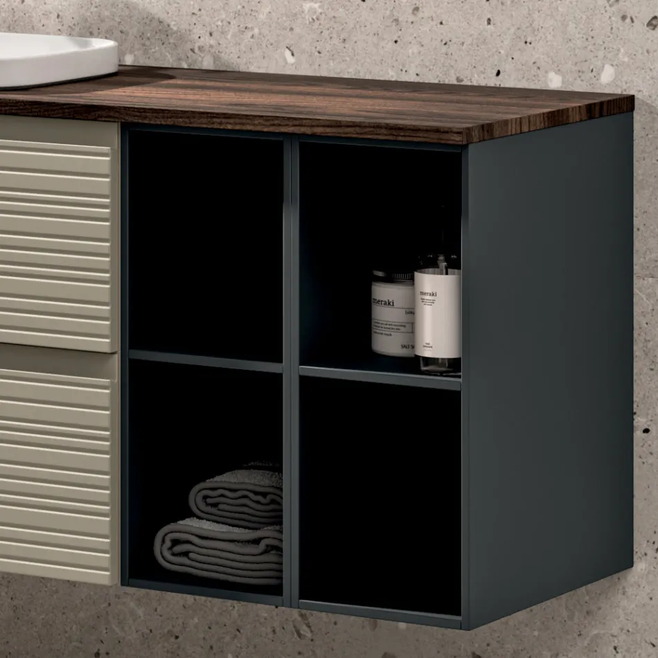 Bathroom Composition with 4 Drawers, Sink, Mirror, and Open Shelves - Elios Viadurini