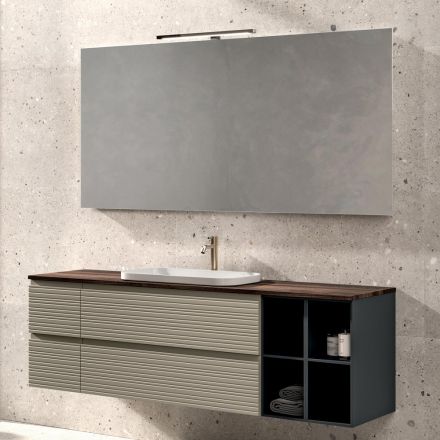 Bathroom Composition with 4 Drawers, Sink, Mirror, and Open Shelves - Elios Viadurini