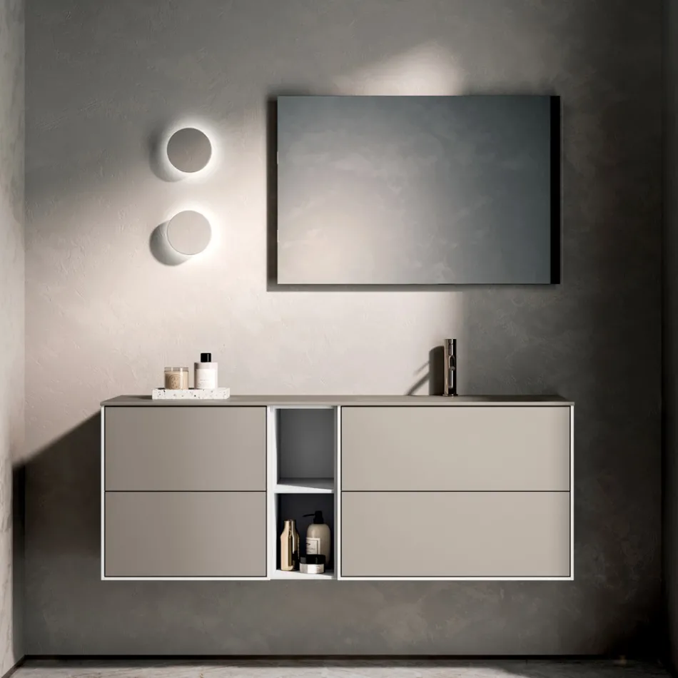 Bathroom Composition with 4 Drawers, Open Compartment, Sink and Mirror - Velaria Viadurini