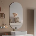 Bathroom Composition with Havana Stone Base, Mirror and Washbasin Made in Italy - Kilos Viadurini