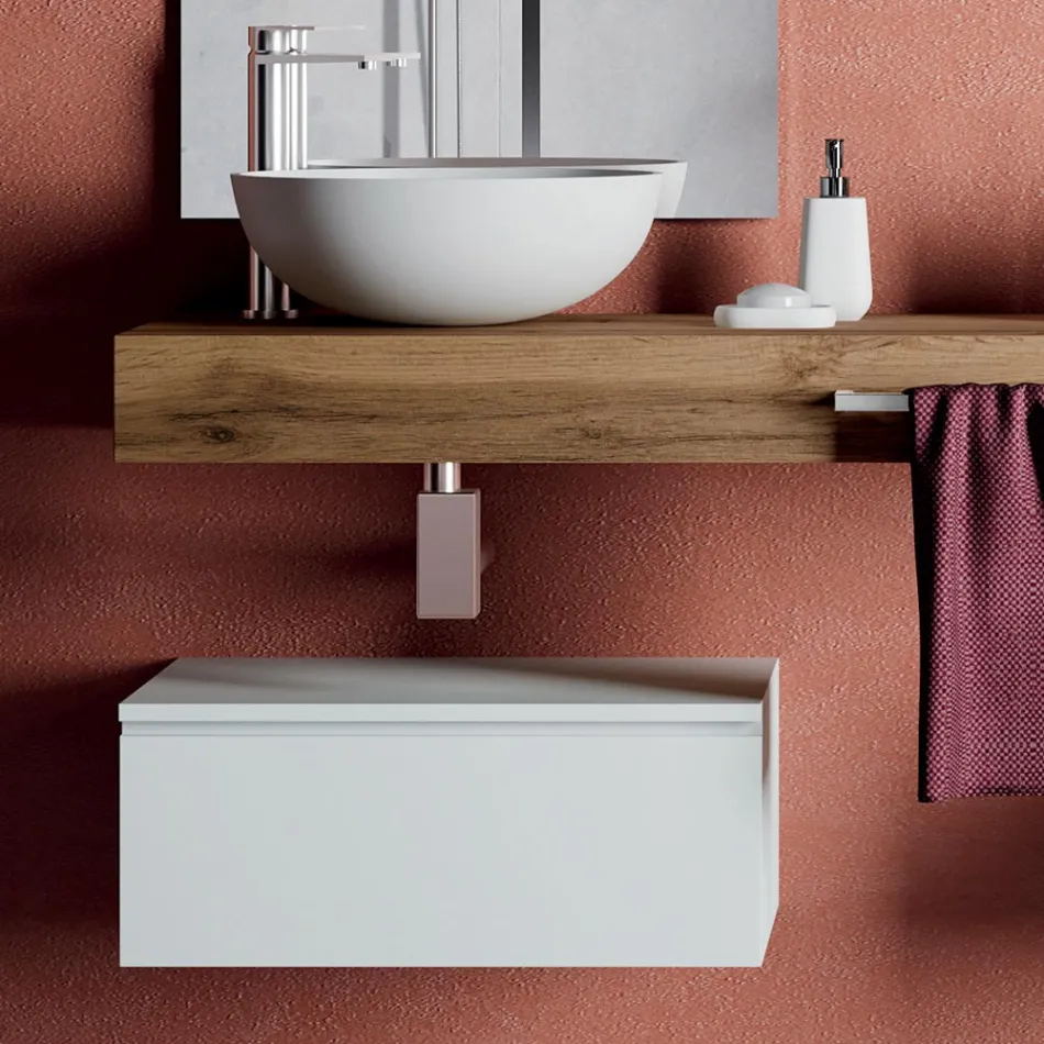 Bathroom Composition with Anti-scratch Bases and Resin Washbasins Made in Italy - Palom Viadurini