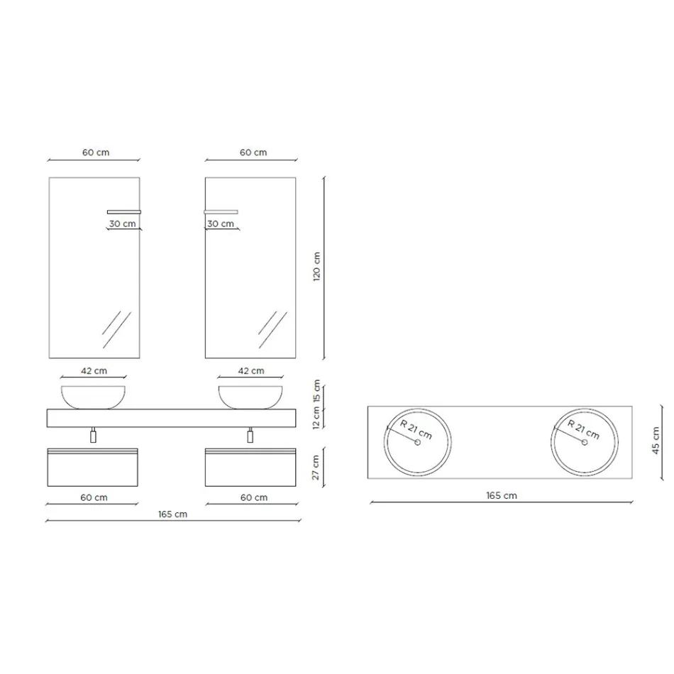 Bathroom Composition with Anti-Scratch Bases and Resin Washbasins Made in Italy - Palom Viadurini