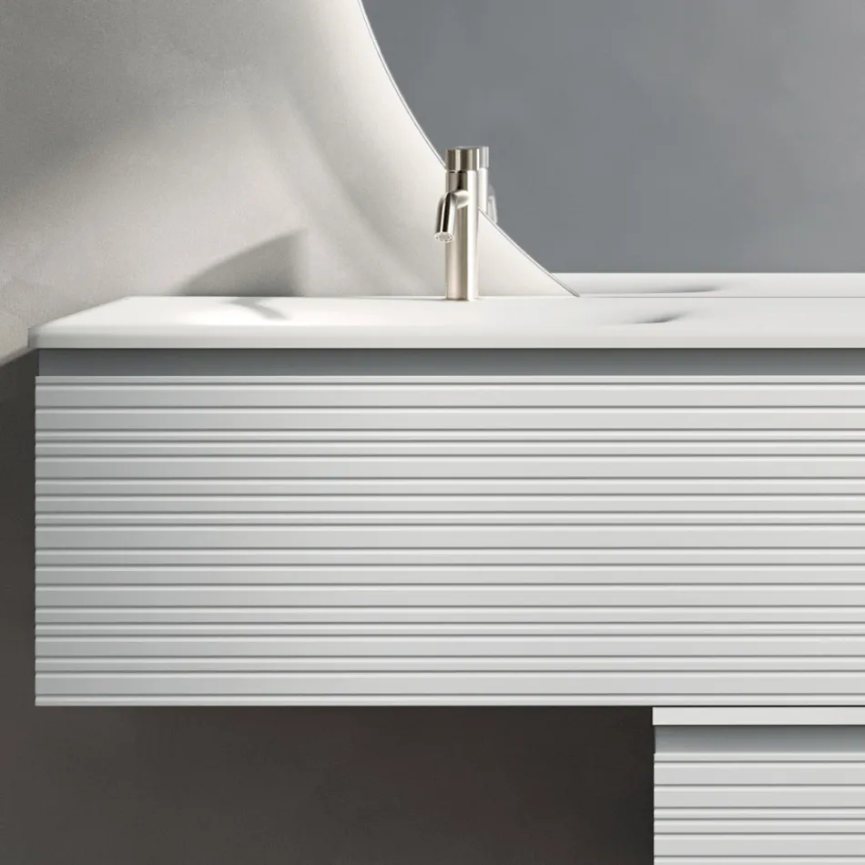 Bathroom Composition with Drawers, Ceramic Sink, and LED Mirror - Elios Viadurini