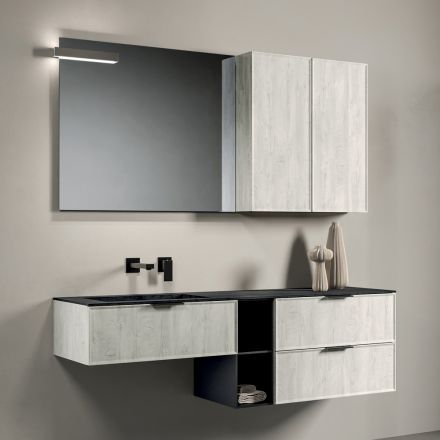 Bathroom Composition with Drawers, Sink, Mirror and Wall Cabinet - Orione Viadurini