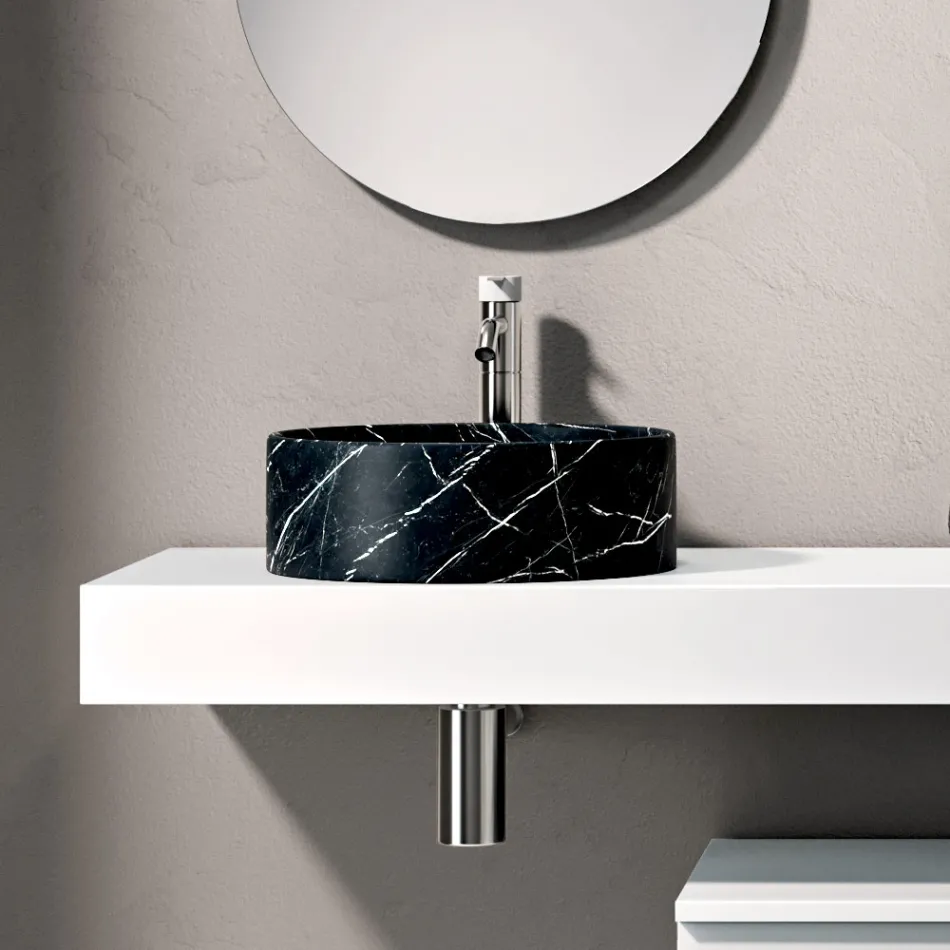 Bathroom Composition with Drawer, Sink, Mirror, Wall Cabinet, and Shelf - Elios Viadurini