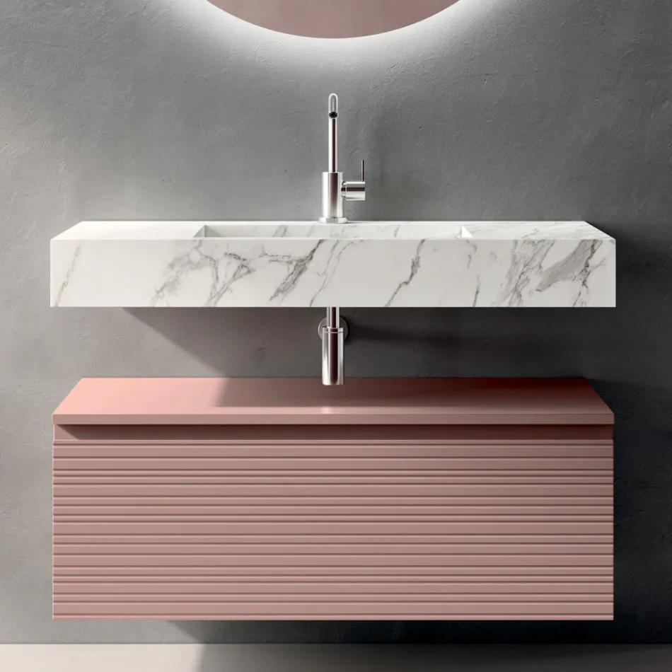 Bathroom Composition with Powder Pink Drawer and Calacatta Sink - Elios Viadurini
