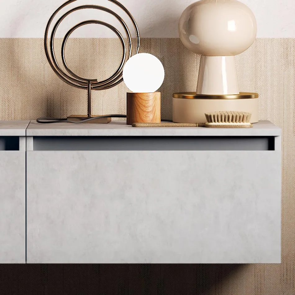 Bathroom Composition with Washbasin, Suspended Base and Mirror Made in Italy - Dream Viadurini