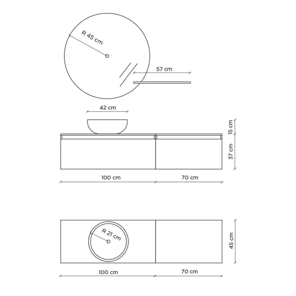 Bathroom Composition with Washbasin, Suspended Base and Mirror Made in Italy - Dream Viadurini