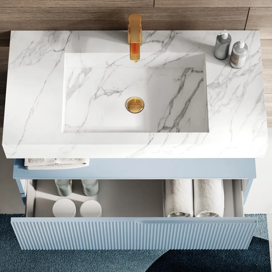 Bathroom composition with Calacatta HPL top Made in Italy - Talassa Viadurini