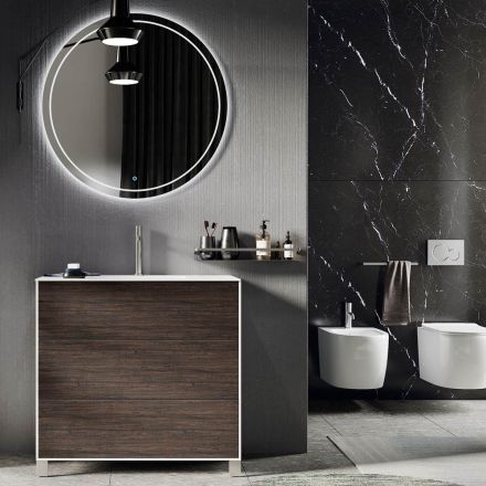 Bathroom Composition with Mirror, Base and Resin Washbasin Made in Italy - Kilos Viadurini