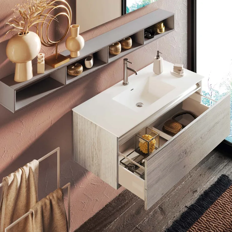 Bathroom Composition with Mirror and Lamp, Anti-scratch Base Made in Italy - Dream Viadurini