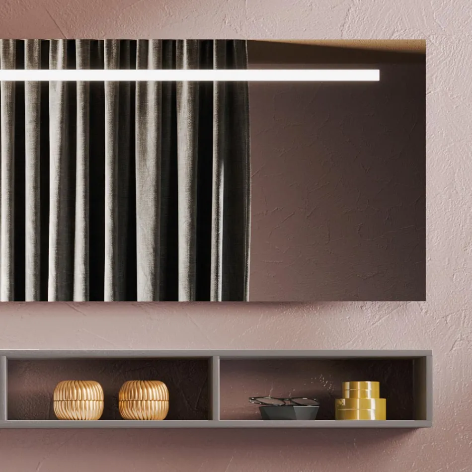 Bathroom Composition with Mirror and Lamp, Anti-scratch Base Made in Italy - Dream Viadurini