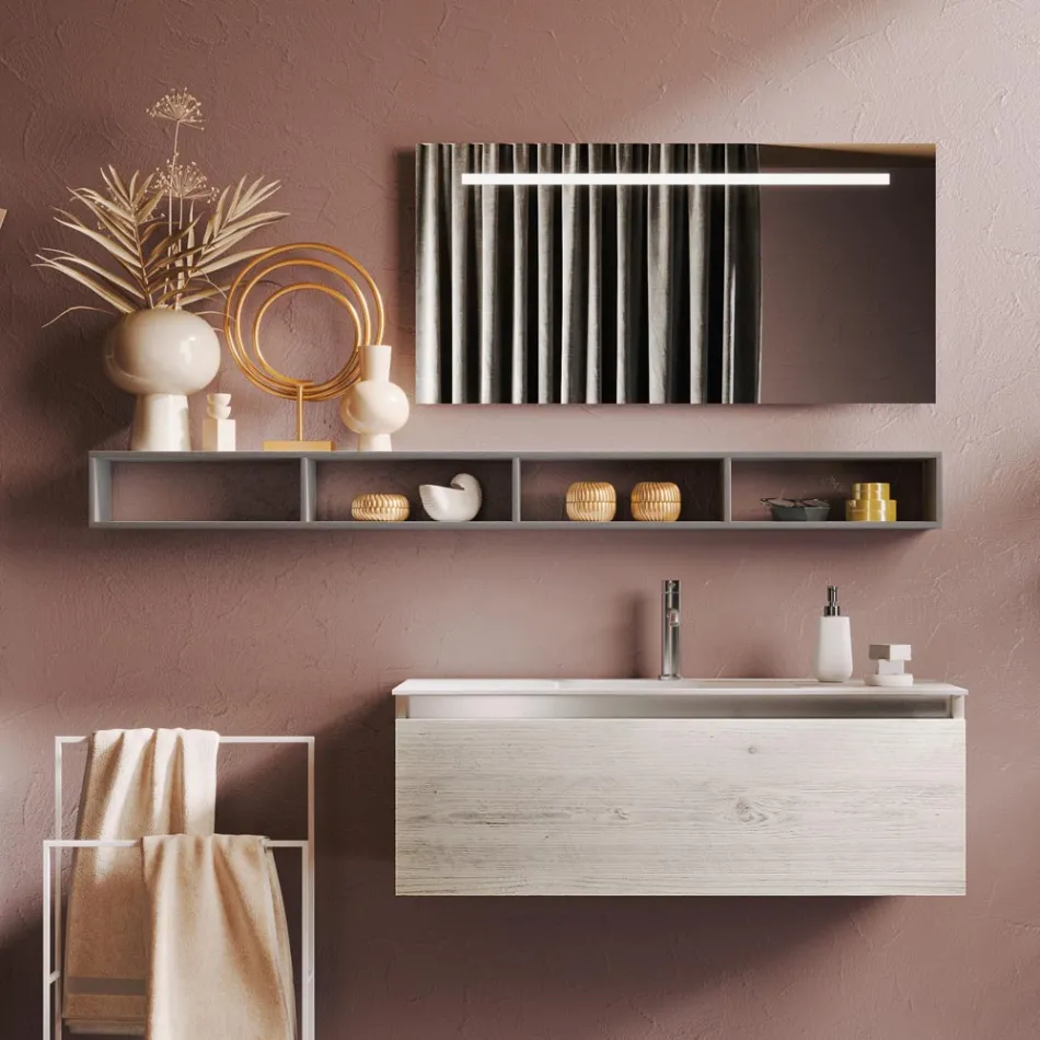 Bathroom Composition with Mirror and Lamp, Anti-scratch Base Made in Italy - Dream Viadurini