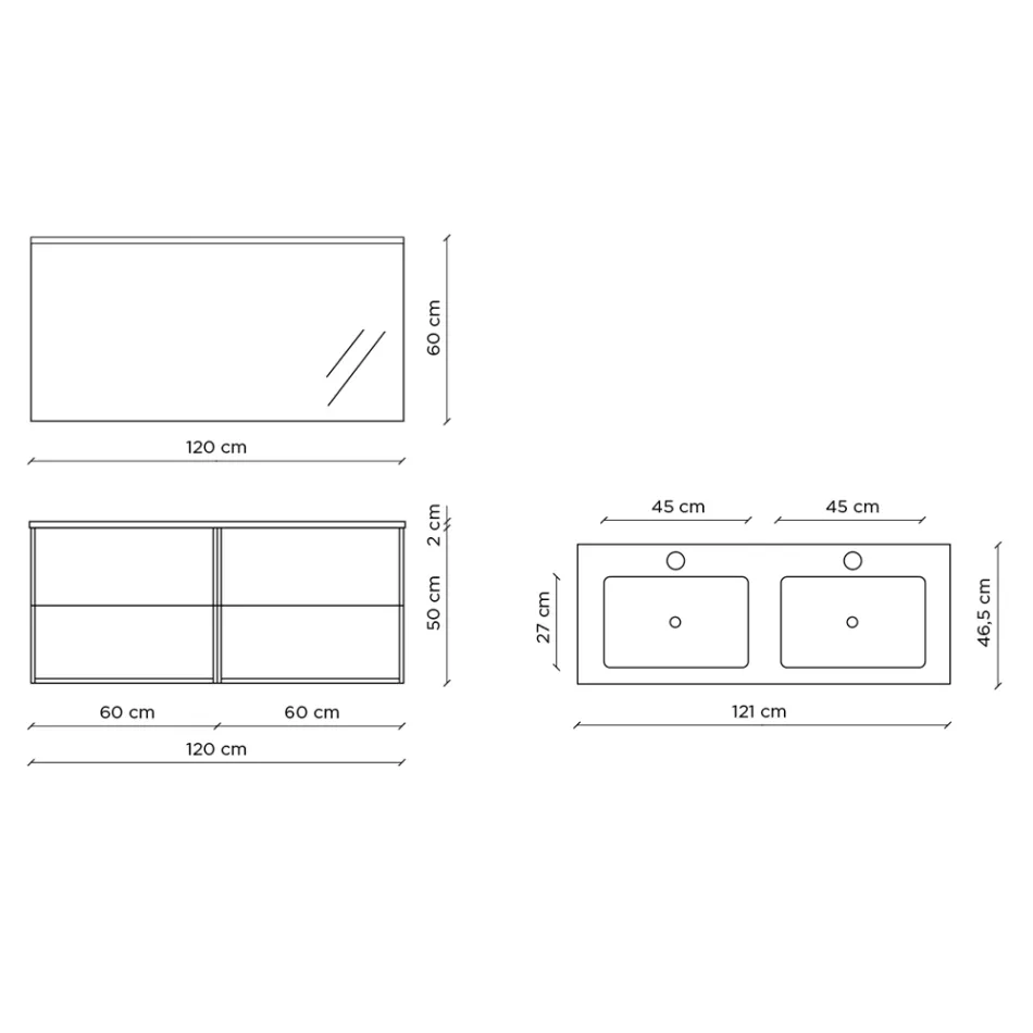 Bathroom Composition with Mirror, Double Washbasin and Base Made in Italy - Kilos Viadurini