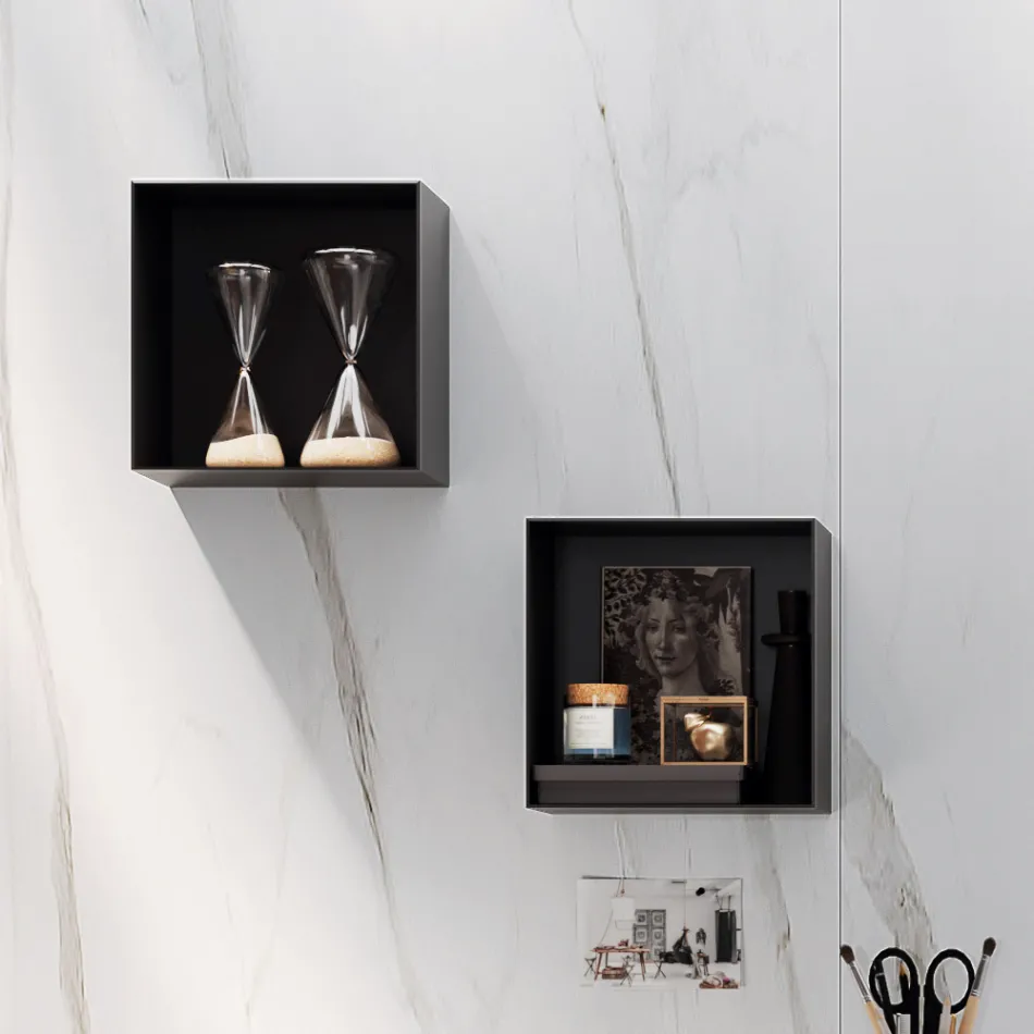 Bathroom Composition with Mirror, Resin Washbasin and Base Made in Italy - Palom Viadurini