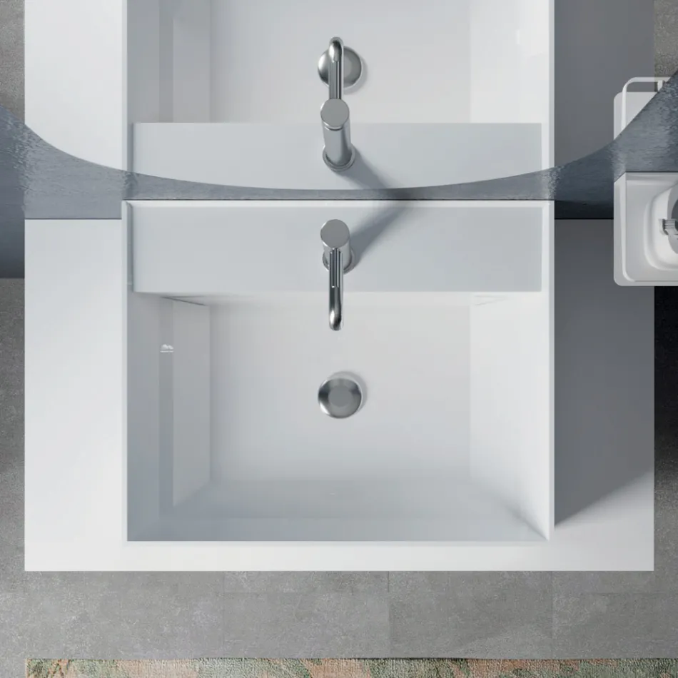 Bathroom Composition with Oval Mirror, Base and Washbasin Made in Italy - Kilos Viadurini