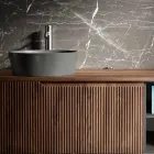 Bathroom composition in ribbed oak and open compartment Made in Italy - Febe Viadurini