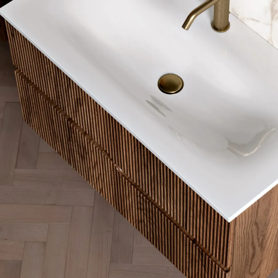 Bathroom Composition in Rio Cannettato Oak Made in Italy - Afrodite Viadurini