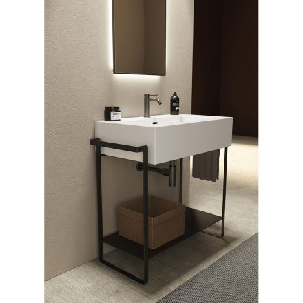 Bathroom Composition Ceramic Washbasin and Steel Base Made in Italy - Quadro Viadurini