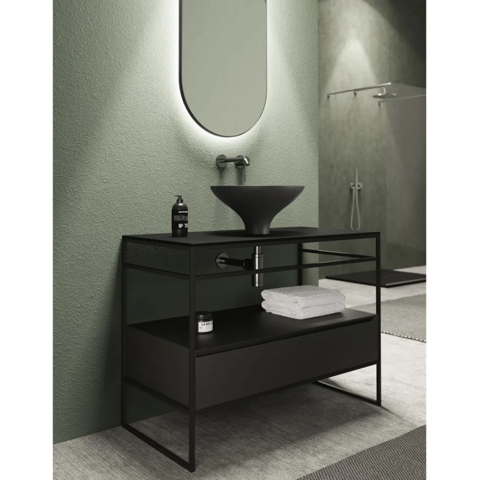 Bathroom Composition Washbasin in Ceramic and Mirror Made in Italy - Hoscar Viadurini