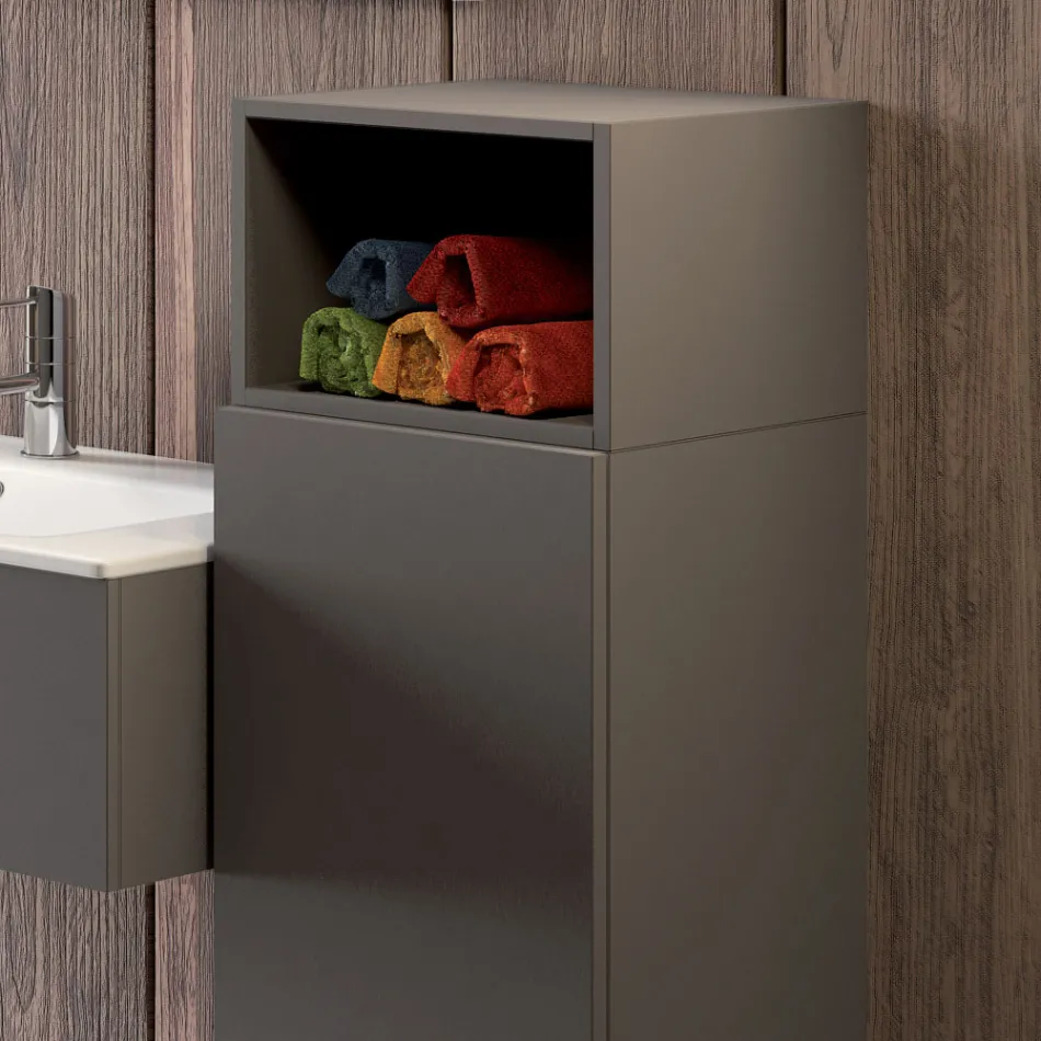 Suspended bathroom composition in smoke gray fenix made in Italy, Naples Viadurini