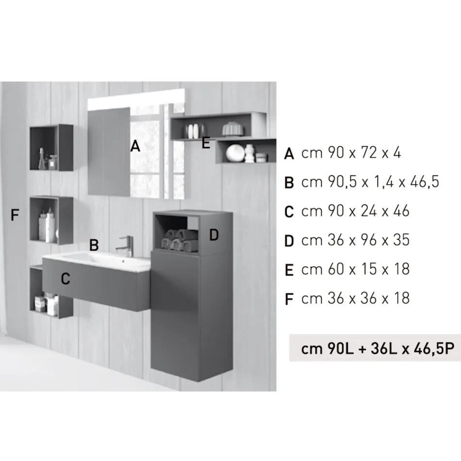 Suspended bathroom composition in smoke gray fenix made in Italy, Naples Viadurini