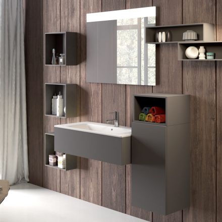 Suspended bathroom composition in smoke gray fenix made in Italy, Naples Viadurini