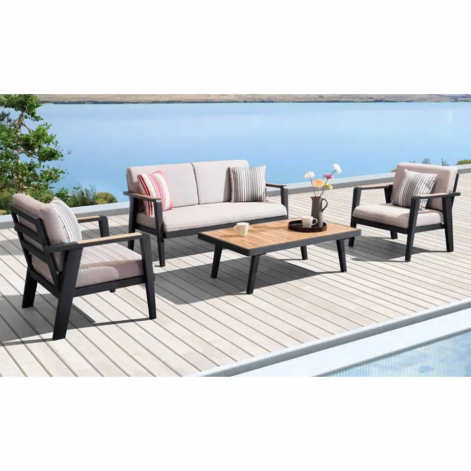 Garden Composition 2 Seater Sofa, 2 Armchairs and Coffee Table - Moira Viadurini