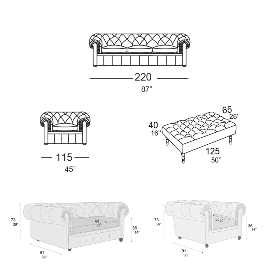 Living room composition with sofa, armchair and bench Made in Italy - Spassoso Viadurini
