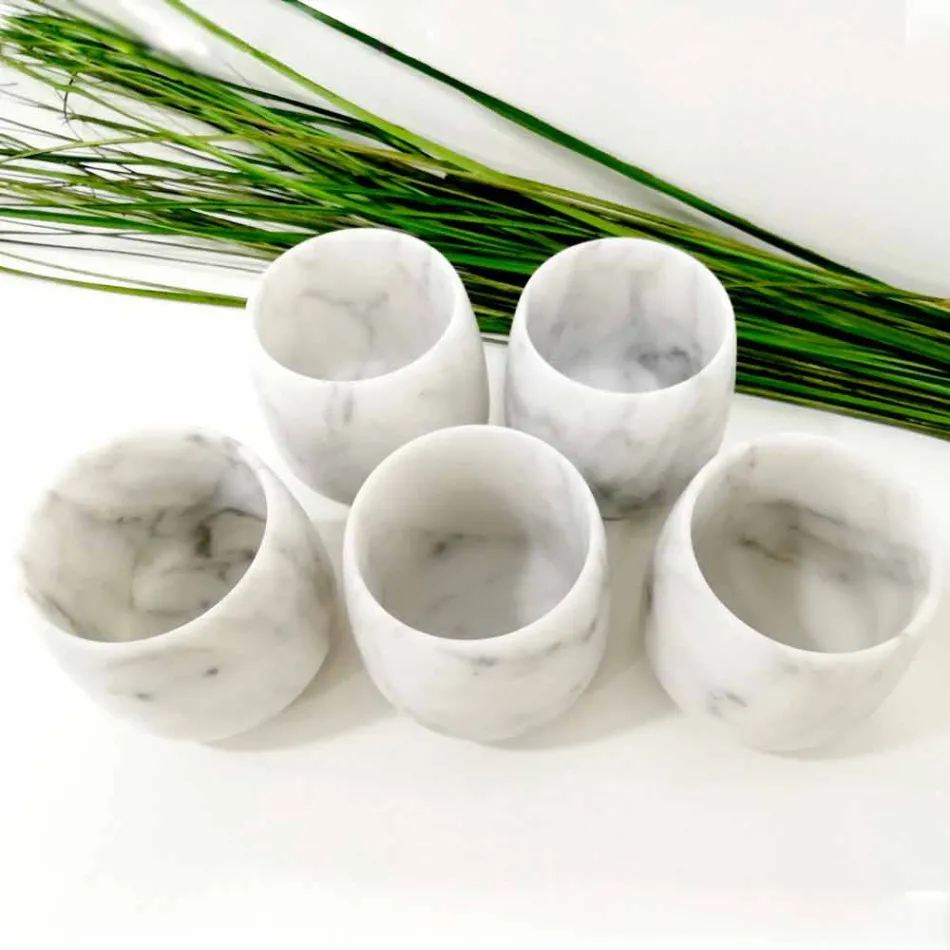 Composition of 2 Glasses in White Carrara Marble Made in Italy - Dolla Viadurini