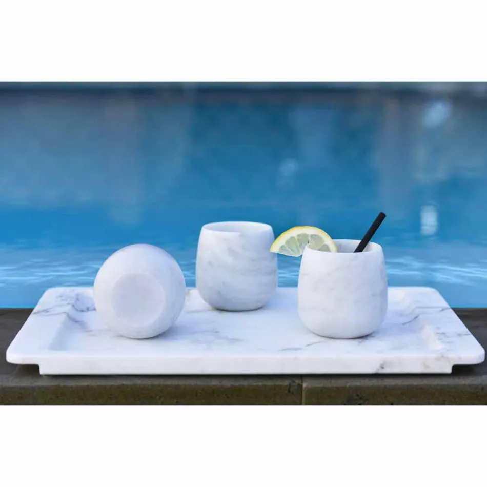 Composition of 2 Glasses in White Carrara Marble Made in Italy - Dolla Viadurini