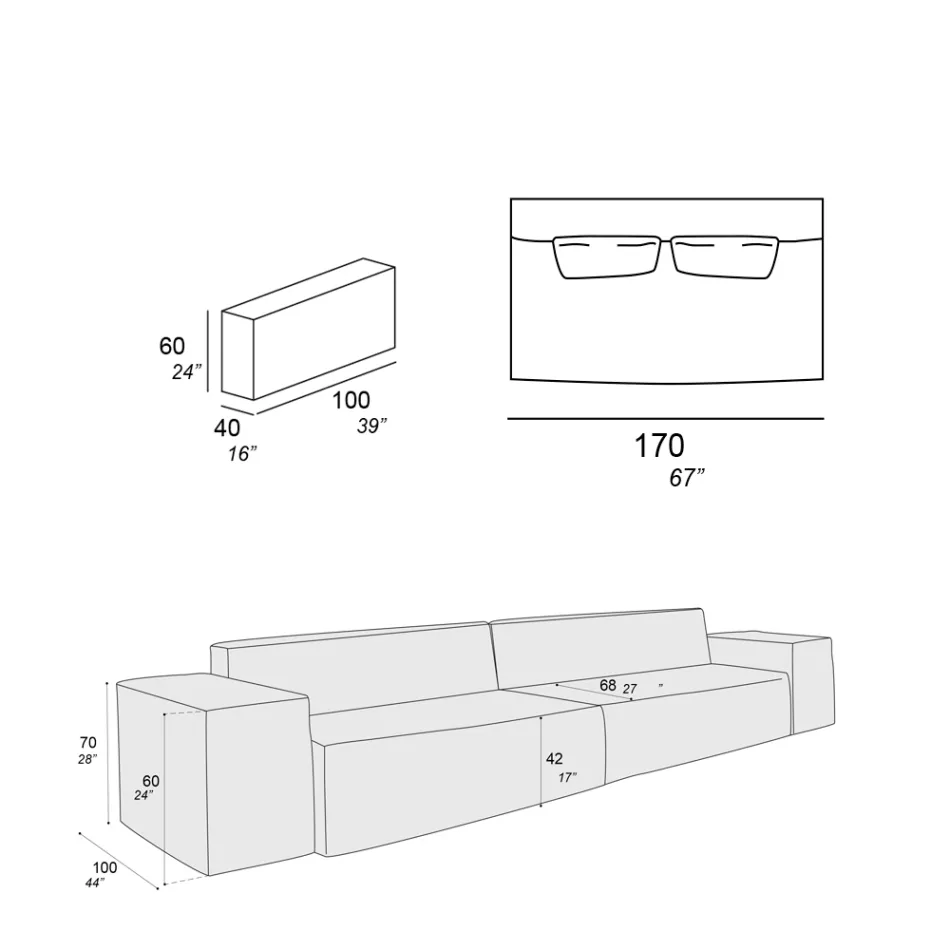 Composition of 2 Sofas with Backrest and 2 Armrests - Bizarre Viadurini