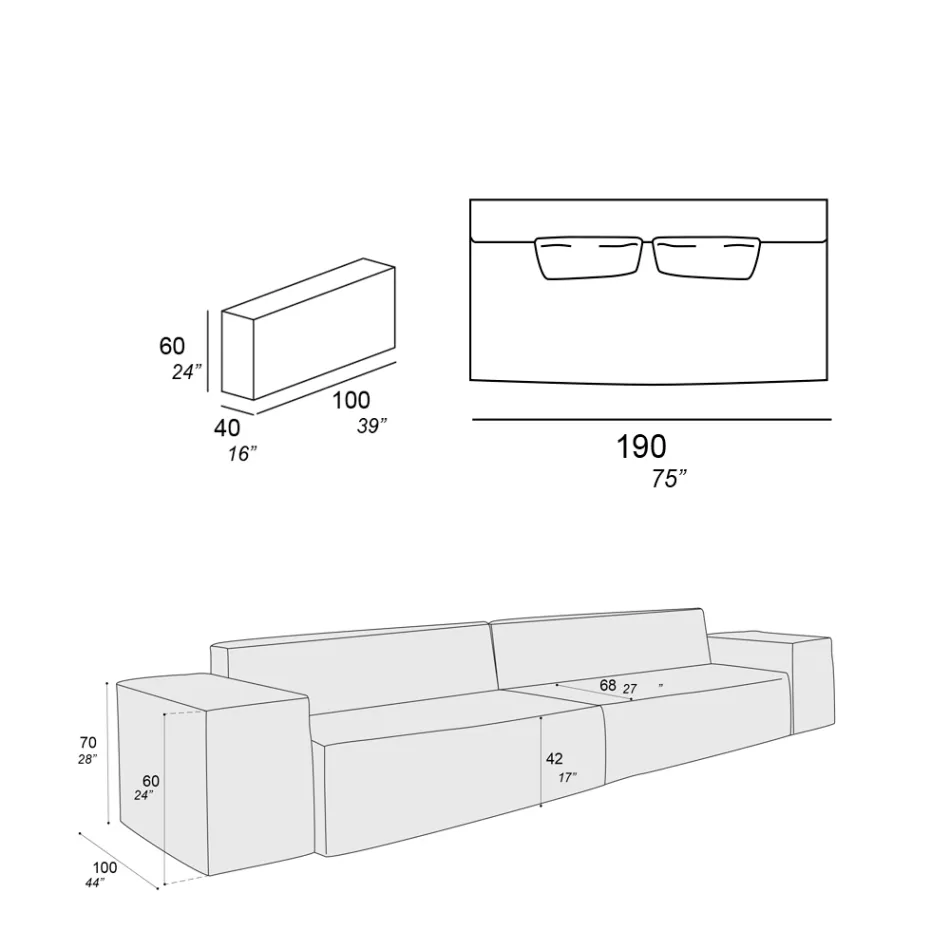Composition of 2 Sofas with Backrest and 2 Armrests - Bizarre Viadurini