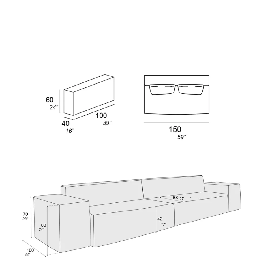 Composition of 2 Sofas with Backrest and 2 Armrests - Bizarre Viadurini