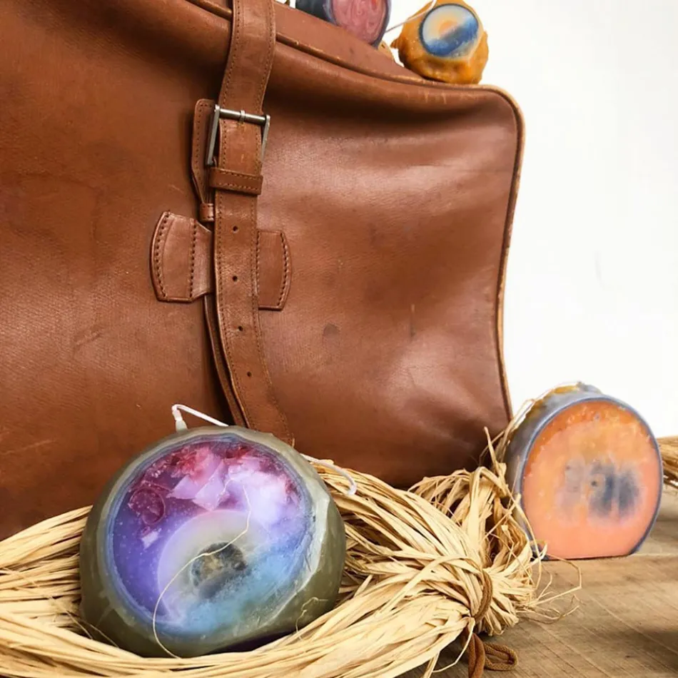 Composition of 3 Colored Wax Candles, Unique Pieces, Made in Italy - Dela Viadurini